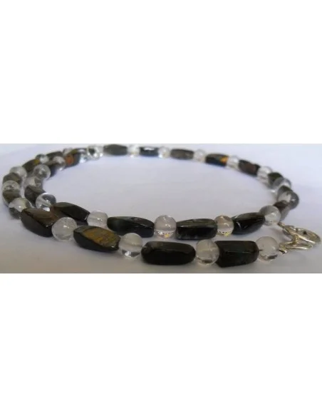 Collier en oeil de faucon et cristal de roche