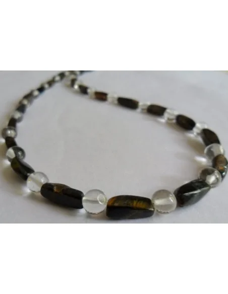 Collier en oeil de faucon et cristal de roche