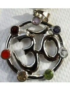 Sept chakras OM argent pendentif