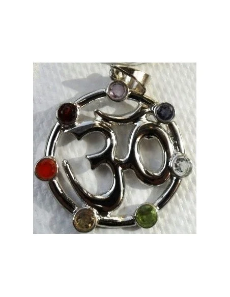 Sept chakras OM argent pendentif Sept chakras OM argent pendentif