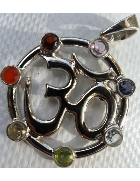 Sept chakras OM argent pendentif Sept chakras OM argent pendentif