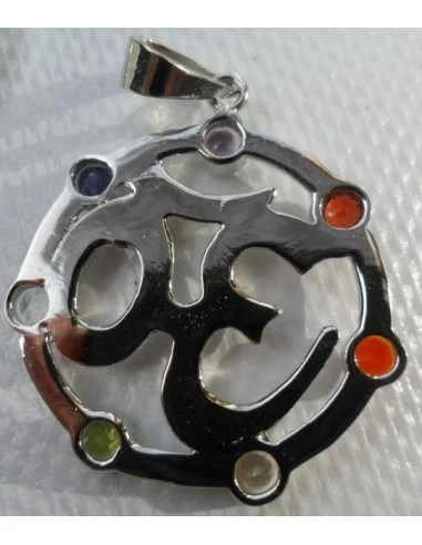 Sept chakras OM argent pendentif