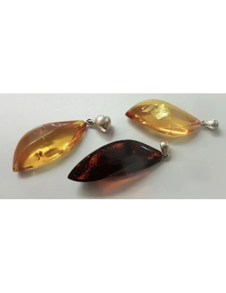 Ambre argent pendentif feuille