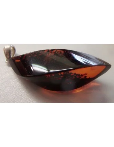 Ambre argent pendentif feuille