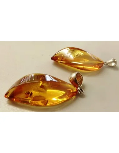 Ambre argent pendentif feuille