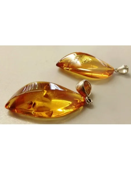 Ambre argent pendentif feuille