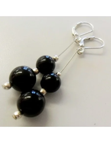 Obsidienne oeil celeste boucles doreilles argent