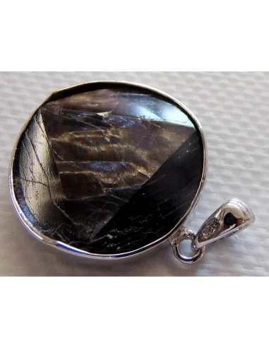Hypersthene triangle circle argent pendentif