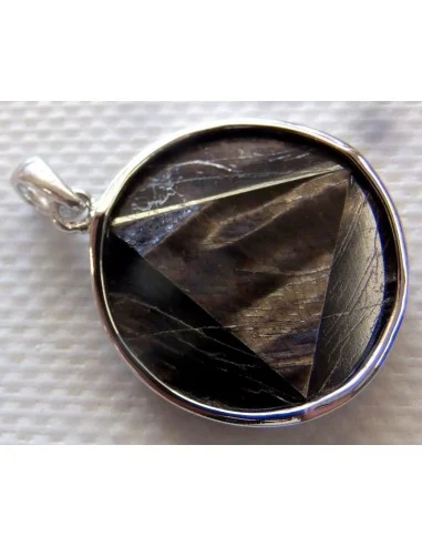 Hypersthene triangle circle argent pendentif