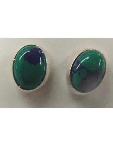 Azurite malachite ovale boucles d'oreilles pouces argent 8mm