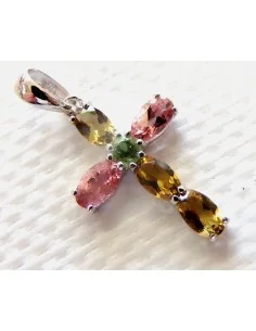 Croix tourmalines semi-précieuses, chaine argent 2