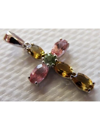 Croix tourmalines semi-précieuses, argent