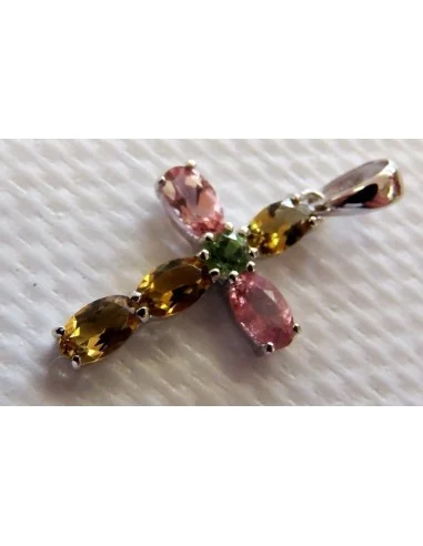 Croix tourmalines semi-précieuses, argent