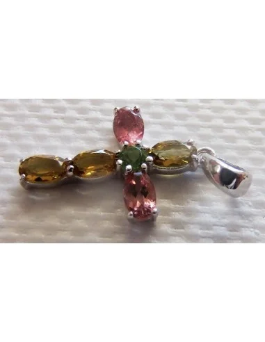 Croix tourmalines semi-précieuses, argent