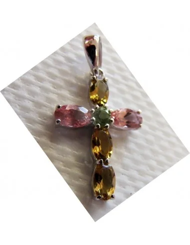 Croix tourmalines semi-précieuses, argent