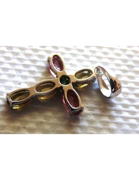 Croix tourmalines semi-précieuses, argent