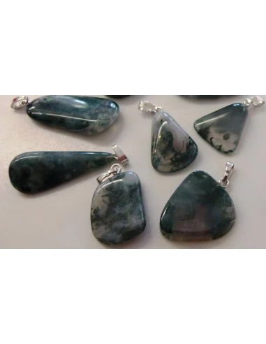 Agate mousse pendentif argent