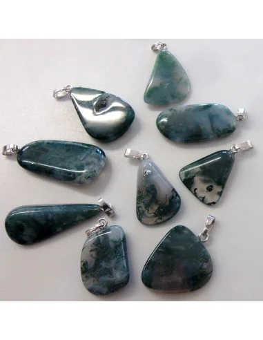 Agate mousse pendentif argent