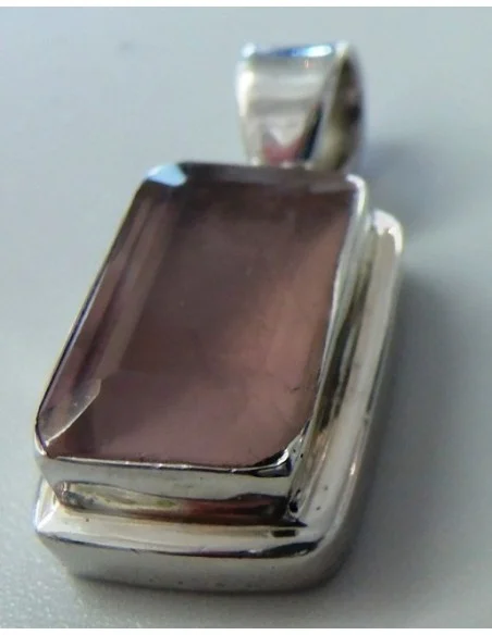 Quartz rose gemme, pendentif argent
