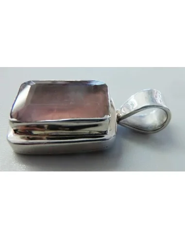 Quartz rose gemme, pendentif argent