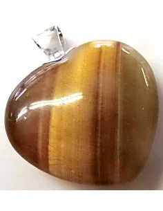 Oeil de tigre coeur argent pendentif