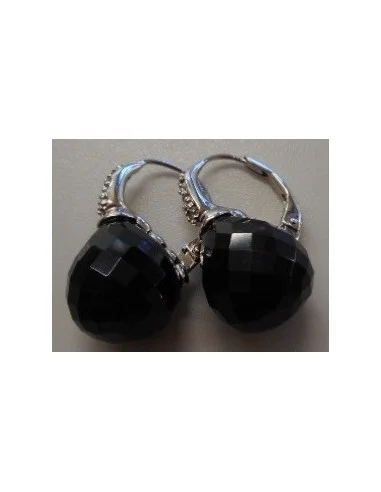 Onyx Boucles pendantes argent