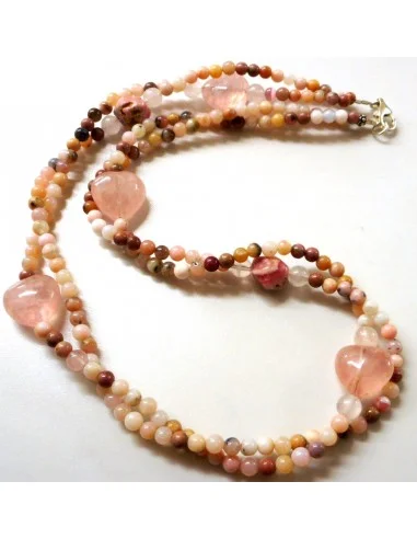Colier quartz rose, opale et rhdocrosite