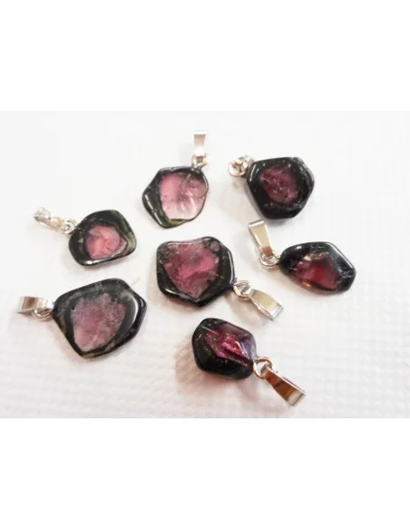 Tourmaline melon d'eau et noire pendentif