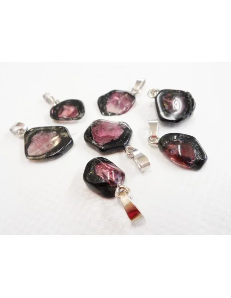 Tourmaline melon d'eau et noire pendentif