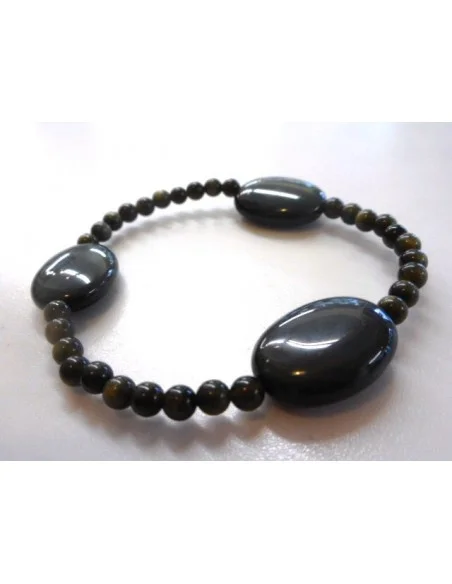Bracelet Obsidienne Oeil Celeste, doré 