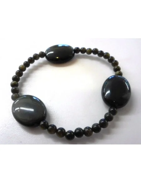 Bracelet Obsidienne Oeil Celeste, doré 