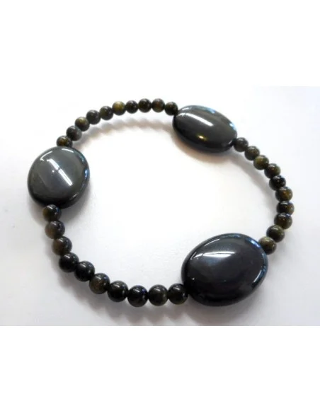 Bracelet Obsidienne Oeil Celeste, doré 