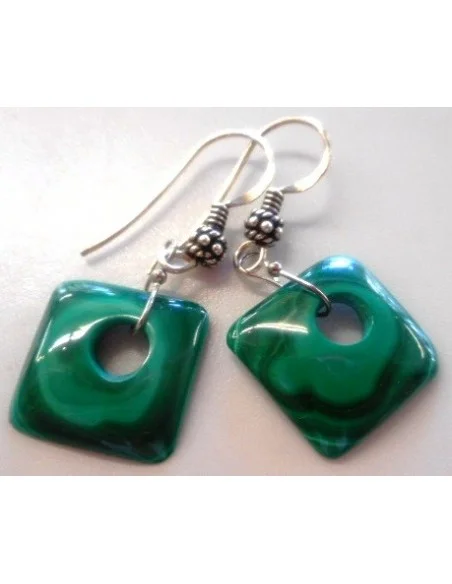 Malachite boucles d'oreils carrés argent
