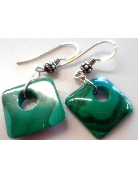 Malachite boucles d'oreils carrés argent