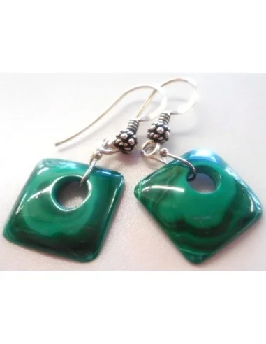 Malachite boucles d'oreils carrés argent