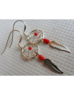 Boucles doreilles en corail rouge argent