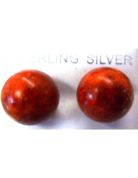 Boucles doreilles corail rouge boule 10mm Boucles doreilles corail rouge boule 10mm
