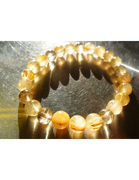 Quartz aux rutiles bracelet boule 8mm