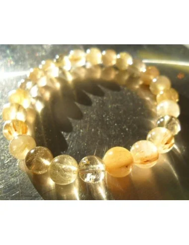 Quartz aux rutiles bracelet boule 8mm