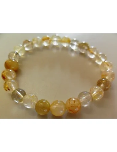 Quartz aux rutiles bracelet boule 8mm