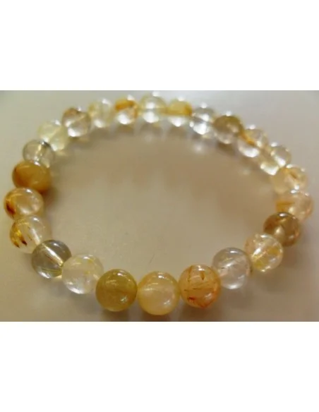 Quartz aux rutiles bracelet boule 8mm