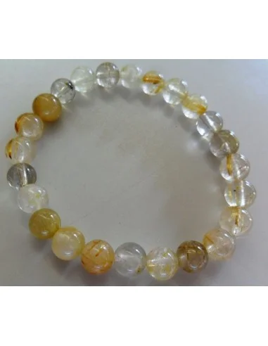 Quartz aux rutiles bracelet boule 8mm