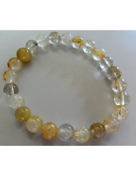 Quartz aux rutiles bracelet boule 8mm