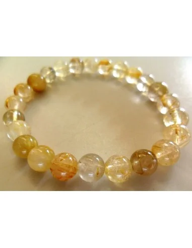 Quartz aux rutiles bracelet boule 8mm