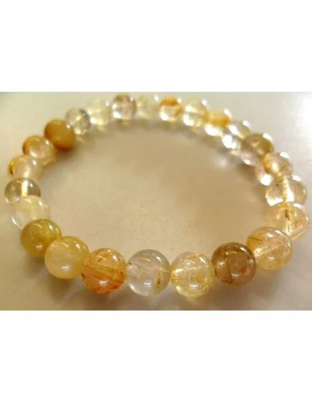 Quartz aux rutiles bracelet boule 8mm