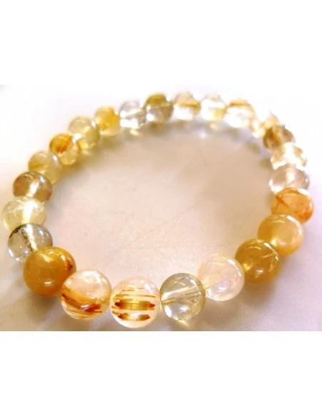 Quartz aux rutiles bracelet boule 8mm