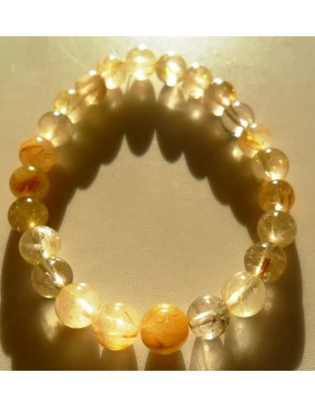 Quartz aux rutiles bracelet boule 8mm