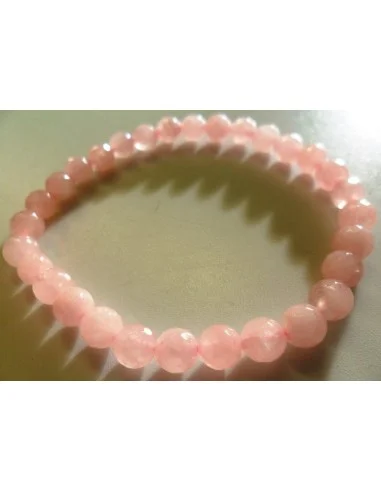 Quartz rose rose tenu 6mm facettes bracelet