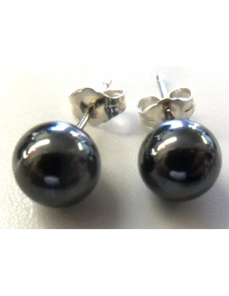 Hématite boucles doreilles 8mm argent