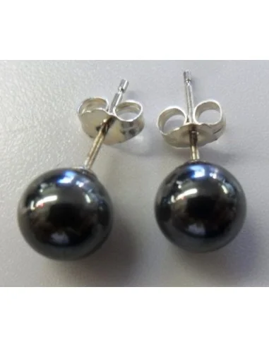 Hématite boucles doreilles 8mm argent